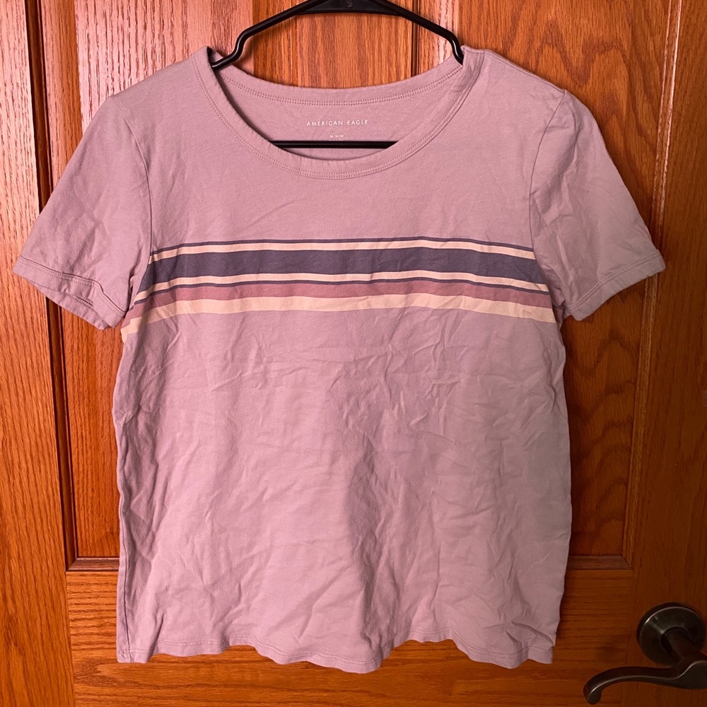 American Eagle Baby Tee | light purple with colored stripes
